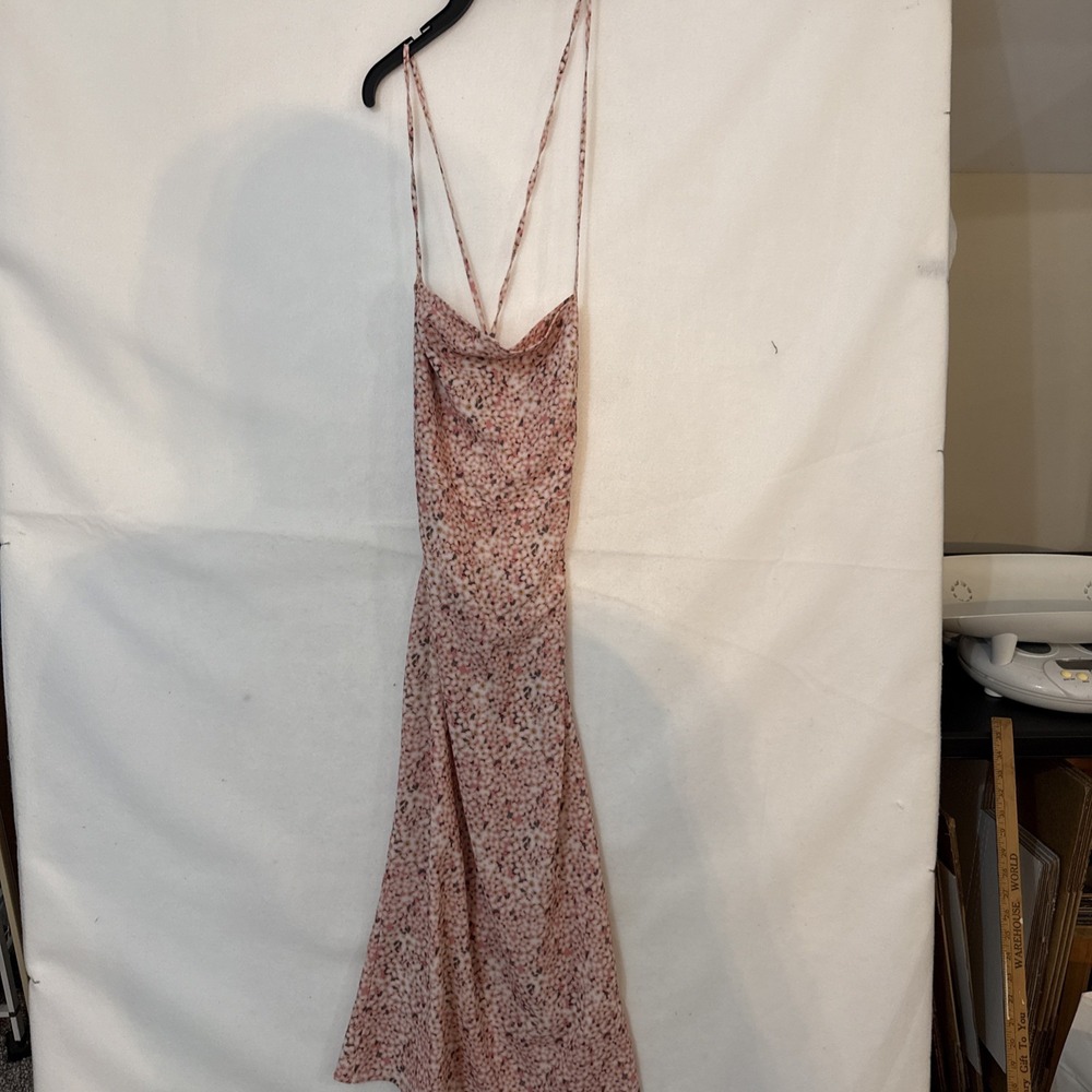 Medium Light Pink Dress Long Length Accent Slit Spaghetti Strap SHEIN